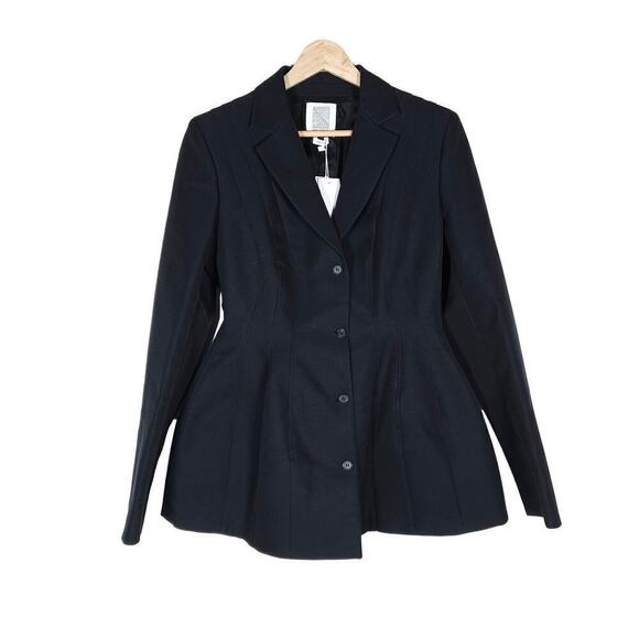 Rosie Assoulin Womens Fennel Blazer 6 Black Button Up Raised Seam Cotton Coat - Picture 1 of 14